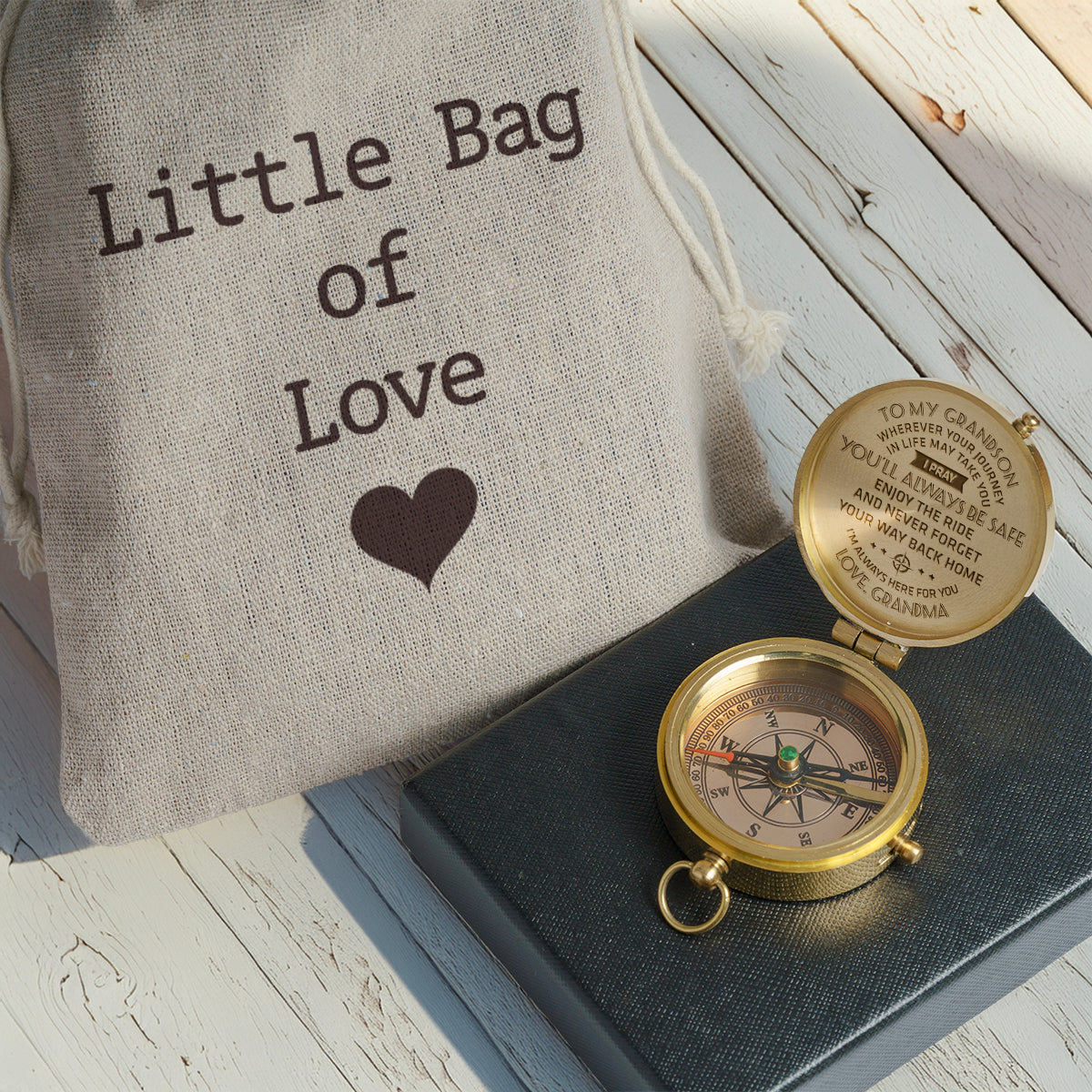 Personalized Engraved Compass - Family - To My Grandson - From Grandma - I Pray You'll Always Be Safe - Gpb22006