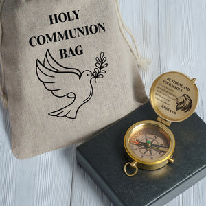 One Step with Faith, Forever Guided - Be Strong And Courageous - Baptism & Communion Compass + Free Personalized Communion Bag - Gpb16080