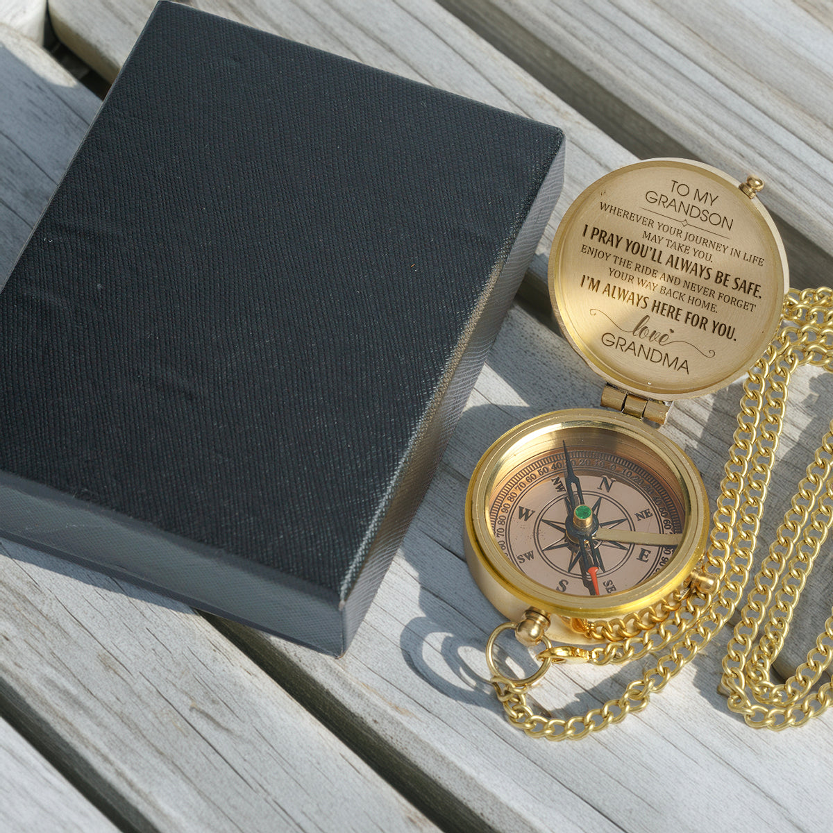 Personalized Engraved Compass - Family - To My Grandson - From Grandma - I Pray You'll Always Be Safe - Gpb22002