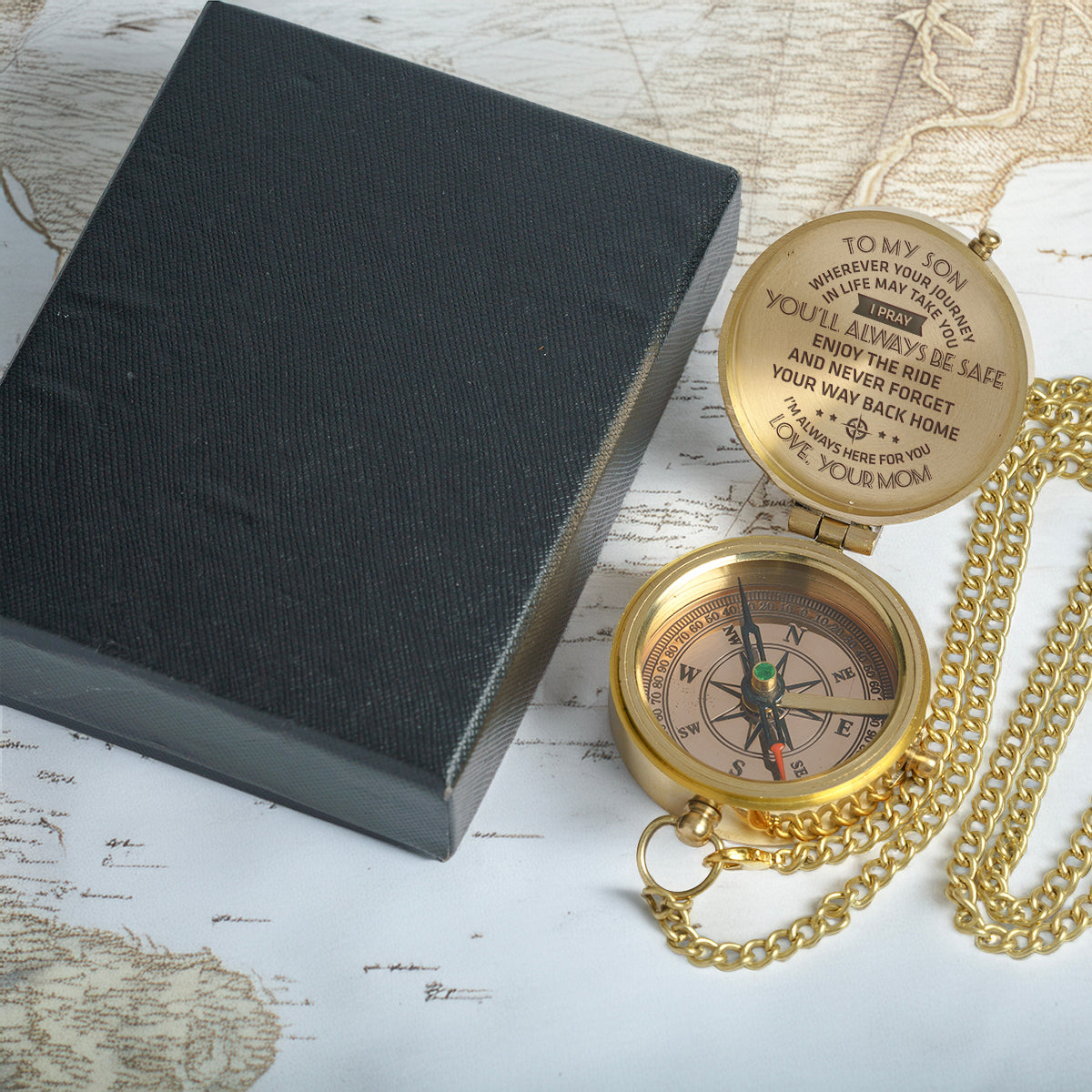Personalized Engraved Compass - To My Son, I Pray You'll Always Be Safe - Love, Your Mom - Gpb16002