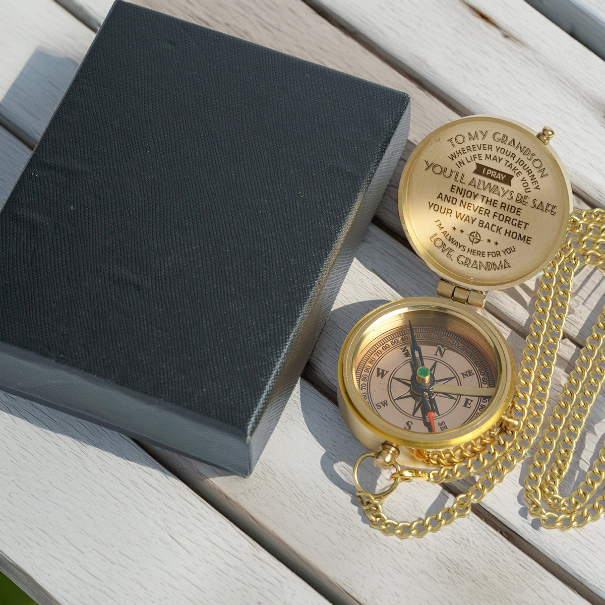 Personalized Engraved Compass - Family - To My Grandson - From Grandma - I Pray You'll Always Be Safe - Gpb22006