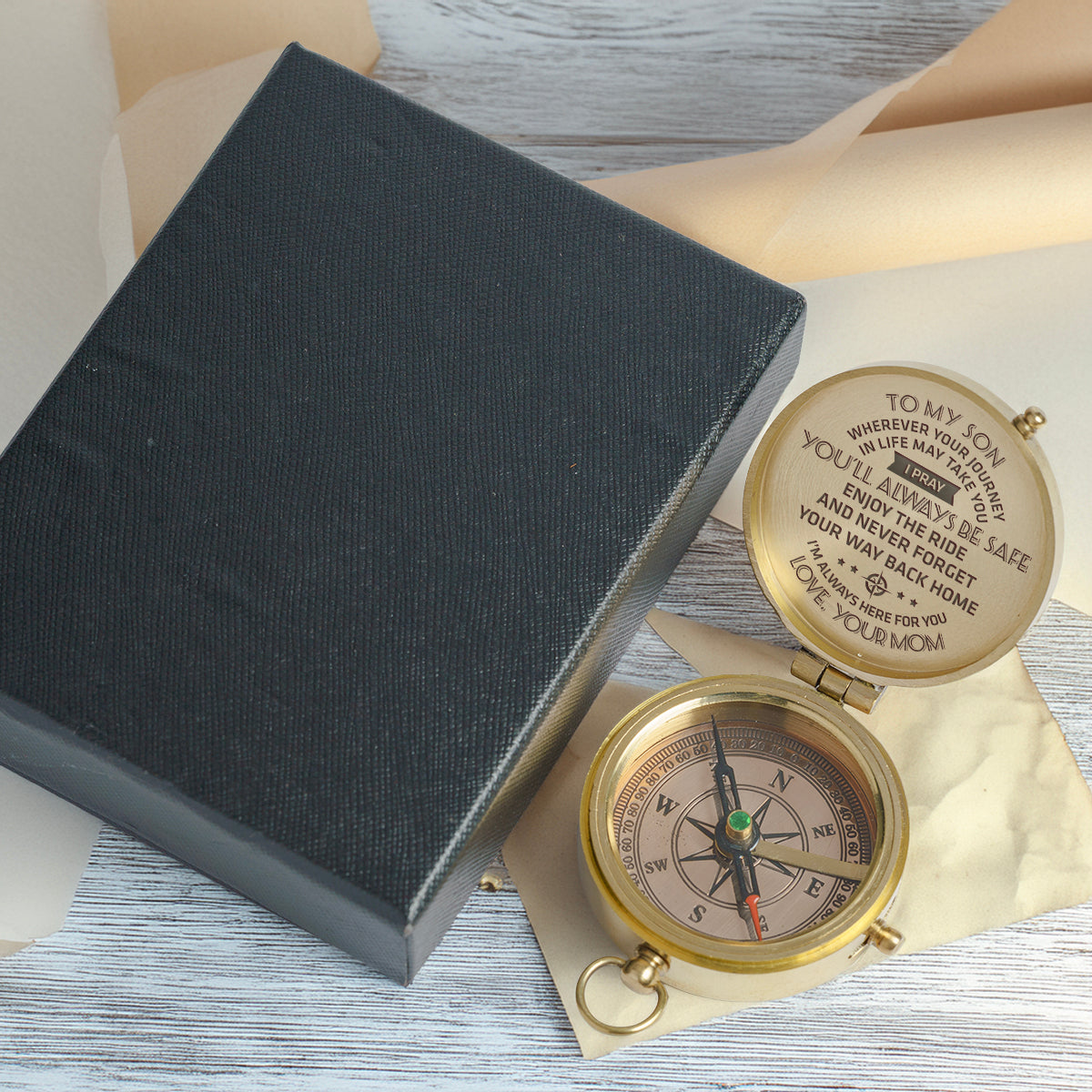 Personalized Engraved Compass - To My Son, I Pray You'll Always Be Safe - Love, Your Mom - Gpb16002