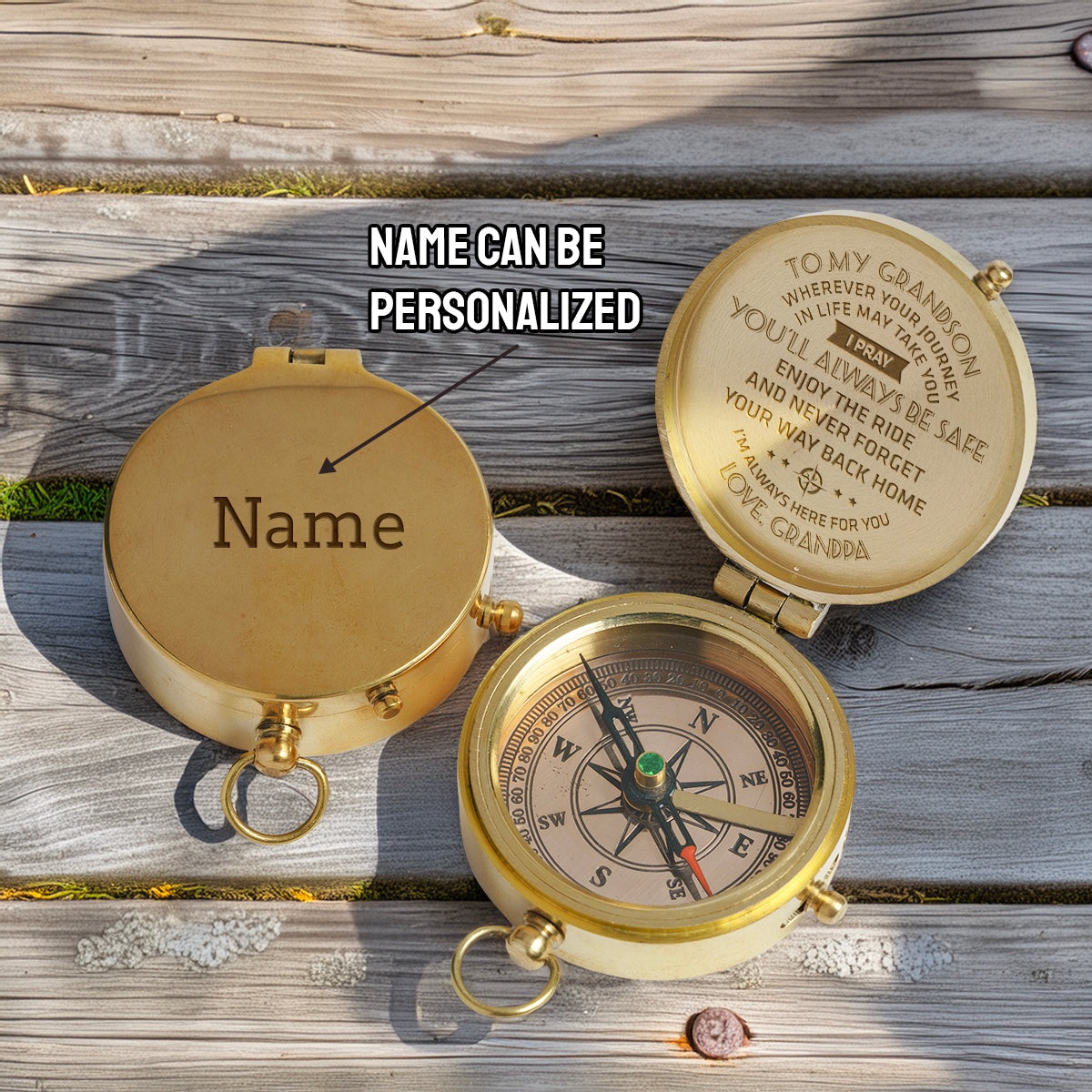 Personalized Engraved Compass - Family - To My Grandson - From Grandpa - I Pray You'll Always Be Safe - Gpb22004