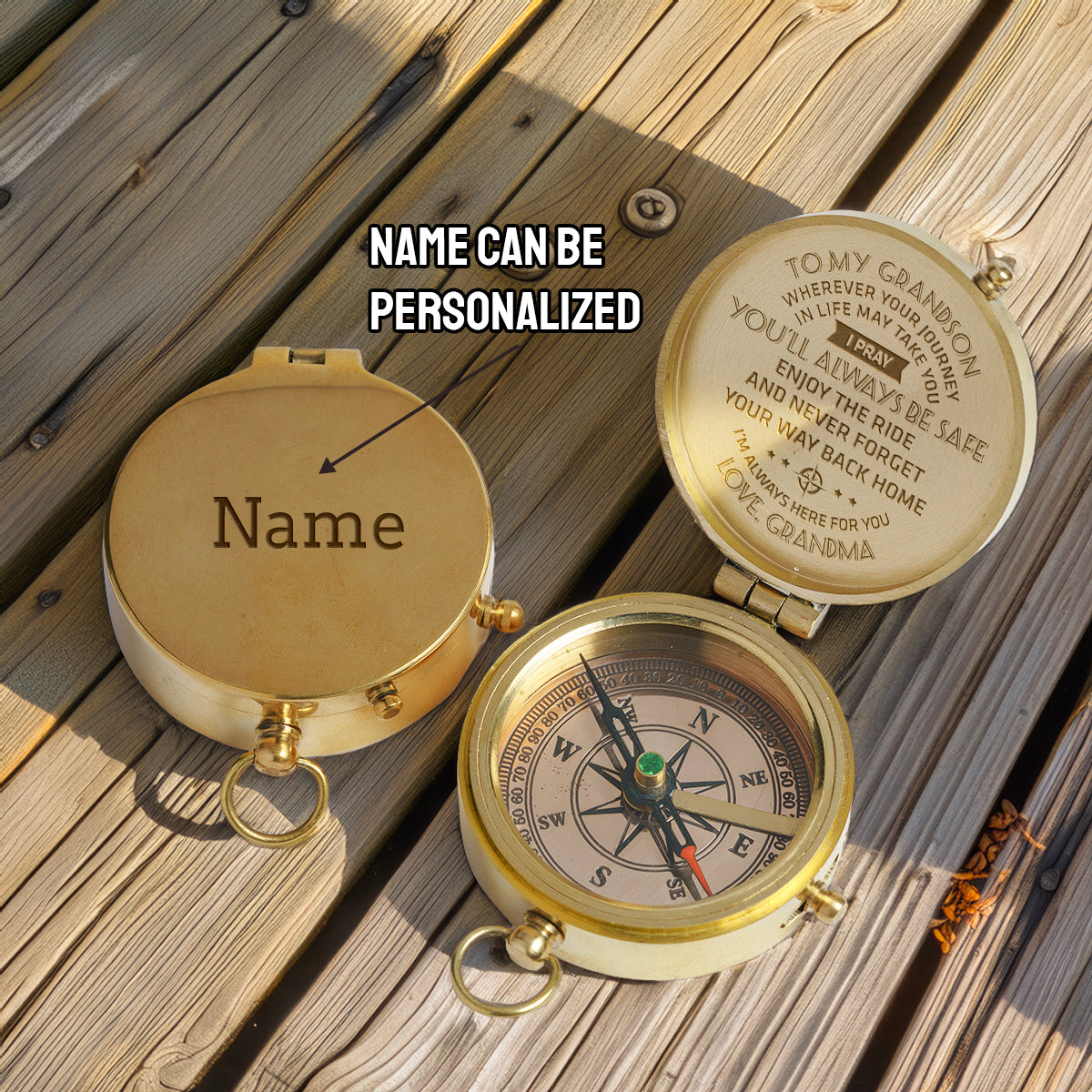 Personalized Engraved Compass - Family - To My Grandson - From Grandma - I Pray You'll Always Be Safe - Gpb22006