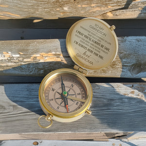 Personalized Engraved Compass - Family - To My Grandson - From Grandma - I Pray You'll Always Be Safe - Gpb22002