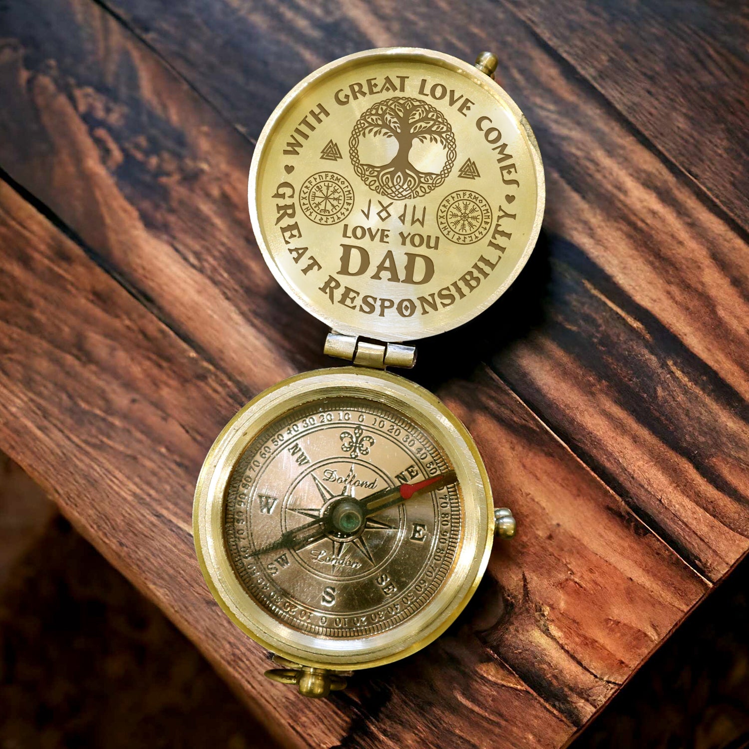 Engraved Compass - Viking - To My Dad - With Great Love Comes Great Responsibility - Gpb18042