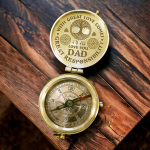 Engraved Compass - Viking - To My Dad - With Great Love Comes Great Responsibility - Gpb18042