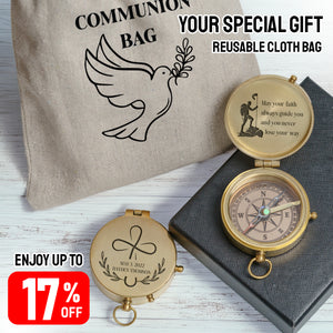 One Step with Faith, Forever Guided - May Your Faith Always Guide You - Baptism & Communion Compass + Free Personalized Communion Bag - Gpb16084