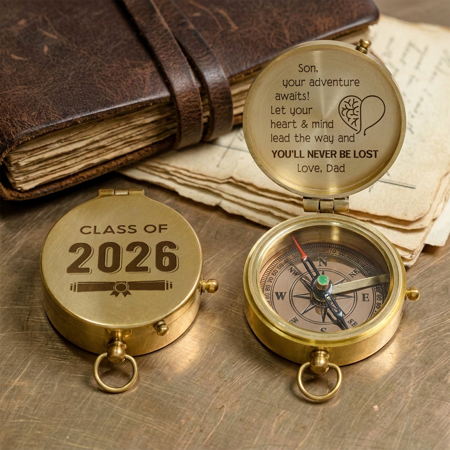 Personalized Engraved Compass - Family - To My Son - From Dad - Let Your Heart & Mind Lead The Way - Gpb16074