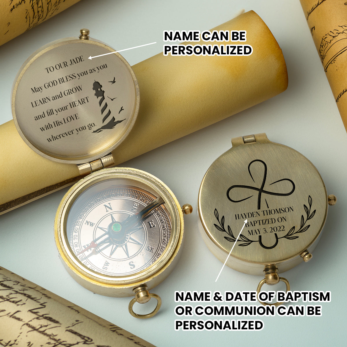 One Step with Faith, Forever Guided - May God Bless You - Baptism & Communion Compass - Gpb16096