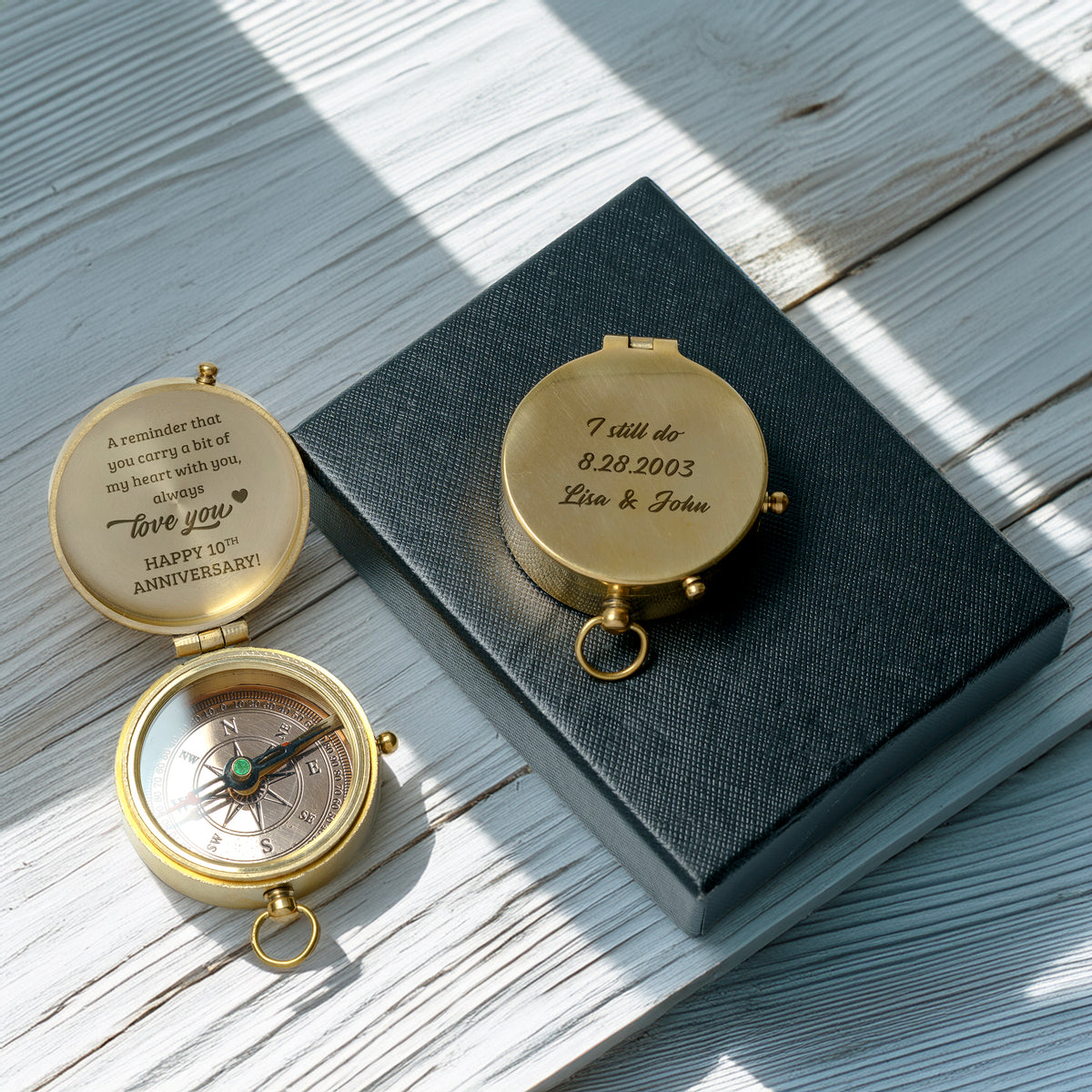 Personalized Engraved Bronze Compass - Handmade 10 years Anniversary Gift for Couples | Custom Name, Date - Gpb26249