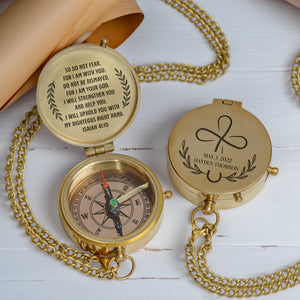 One Step with Faith, Forever Guided - I Will Strengthen You And Help You - Baptism & Communion Compass + Free Personalized Communion Bag - Gpb16090