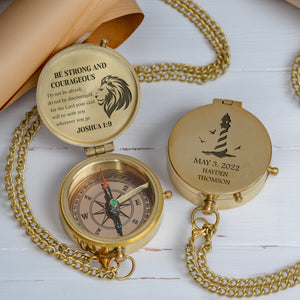 One Step with Faith, Forever Guided - Be Strong And Courageous - Baptism & Communion Compass + Free Personalized Communion Bag - Gpb16080