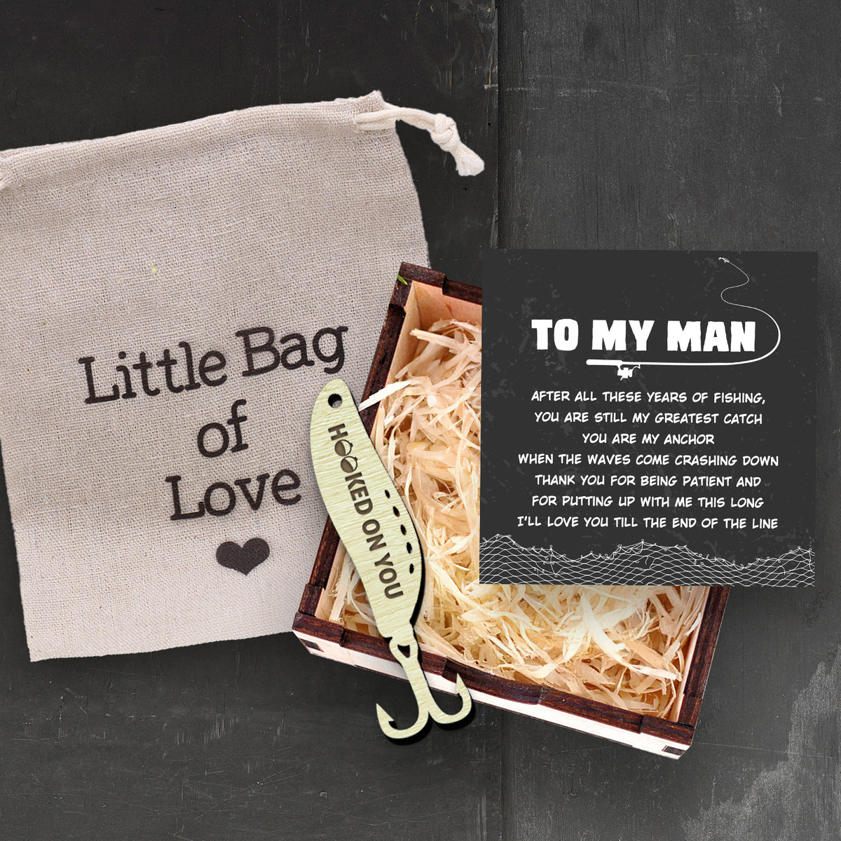 Personalized Wooden Ornament Car Accessories - Fishing - To My Man - Hooked On You - Gap26015