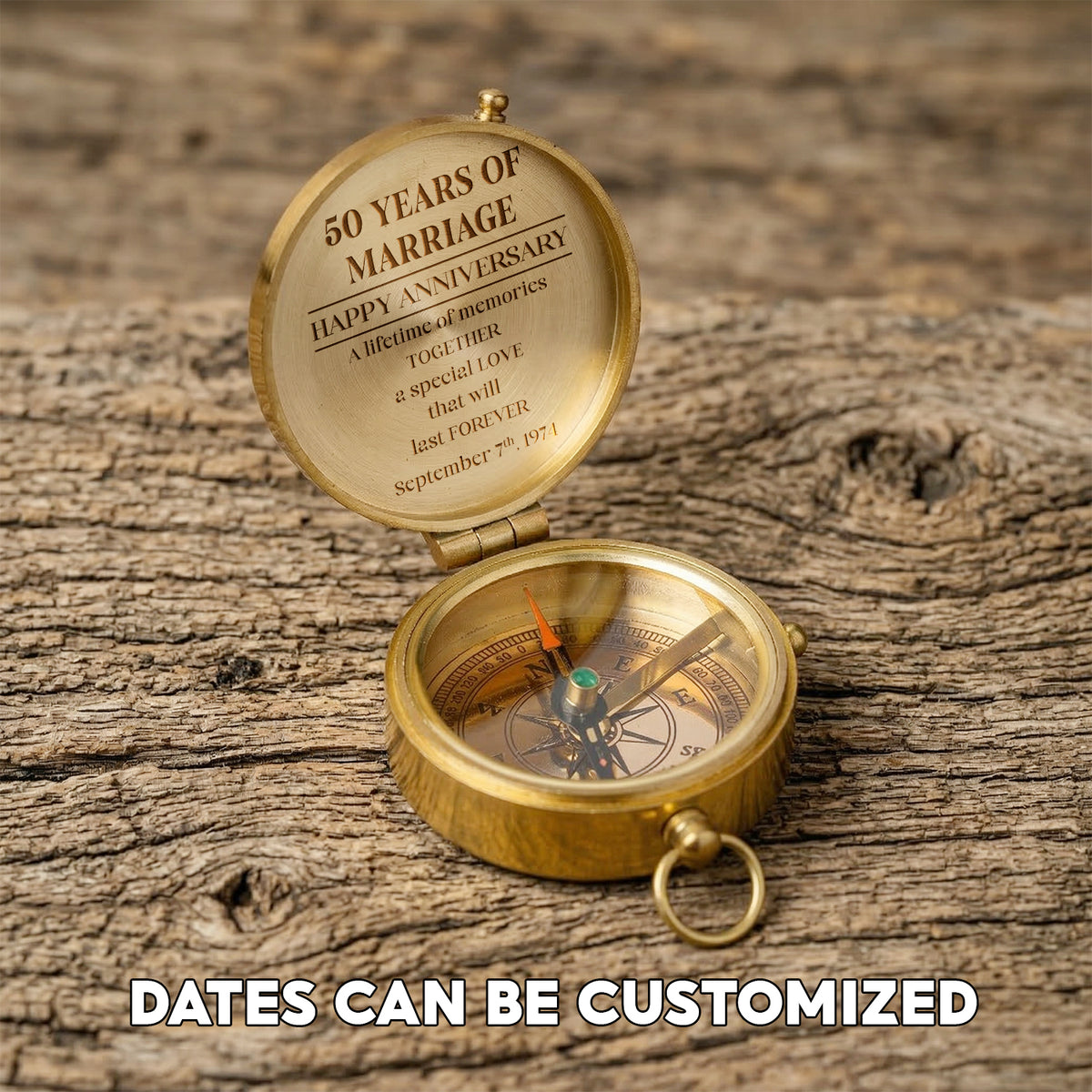 Personalized Engraved Bronze Compass - Handmade 50 years Anniversary Gift for Grandpa & Grandma | Custom Name, Date - Gpb20007