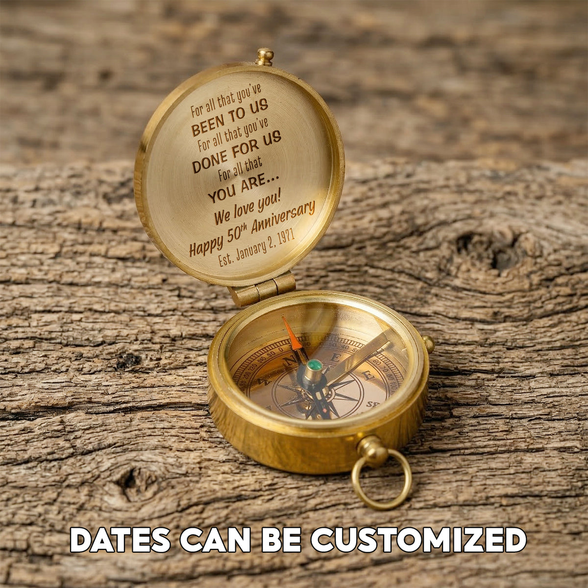Personalized Engraved Bronze Compass - Handmade 50 years Anniversary Gift for Grandpa & Grandma | Custom Name, Date - Gpb20010