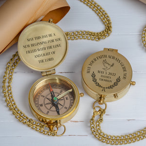 One Step with Faith, Forever Guided - May This Day Be A New Beginning For You - Baptism & Communion Compass + Free Personalized Communion Bag - Gpb16086