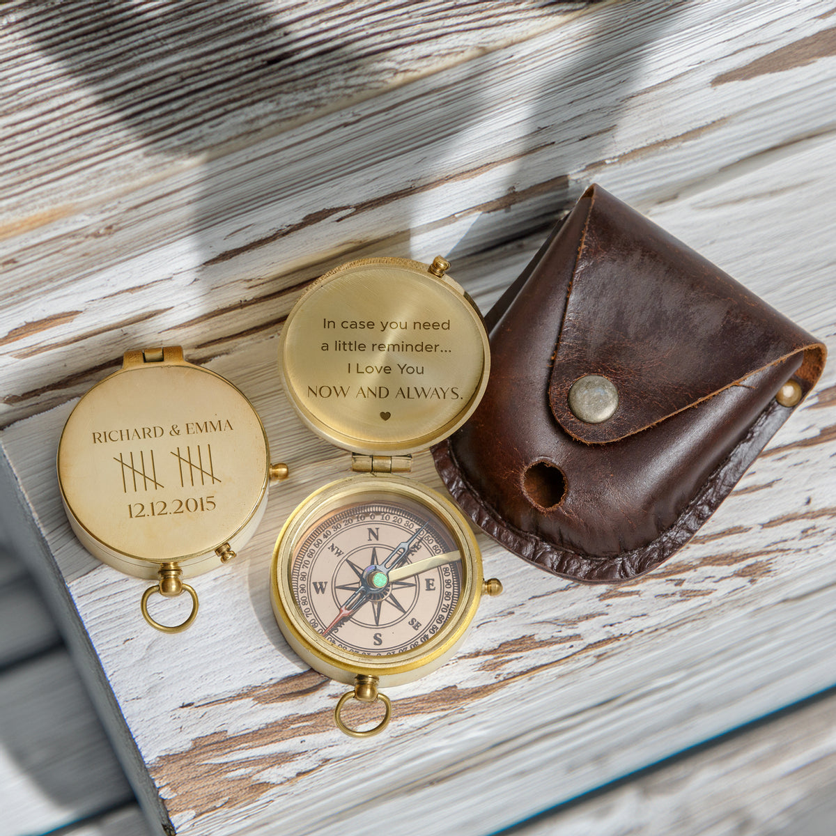 Personalized Engraved Bronze Compass - Handmade 10 years Anniversary Gift for Couples | Custom Name, Date - Gpb26250