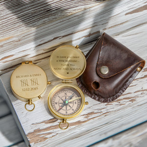 Personalized Engraved Bronze Compass - Handmade 10 years Anniversary Gift for Couples | Custom Name, Date - Gpb26250