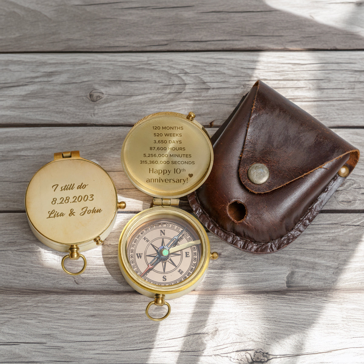 Personalized Engraved Bronze Compass - Handmade 10 years Anniversary Gift for Couples | Custom Name, Date - Gpb26248