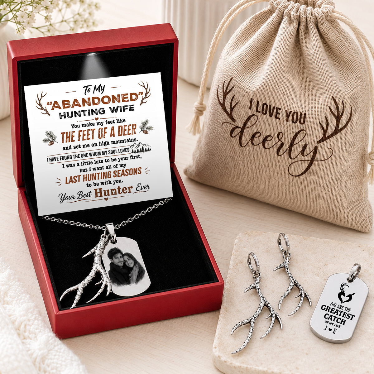 Personalized Antler Photo Necklace For Wife - Meaningful Hunting Gift - Gngm15005