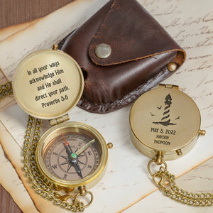 One Step with Faith, Forever Guided - In All Your Ways Acknowledge Him - Baptism & Communion Compass + Free Personalized Communion Bag - Gpb16081