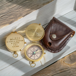 Personalized Engraved Bronze Compass - Handmade 10 years Anniversary Gift for Couples | Custom Name, Date - Gpb26259