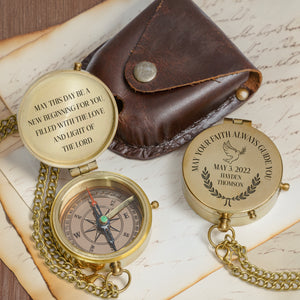 One Step with Faith, Forever Guided - May This Day Be A New Beginning For You - Baptism & Communion Compass + Free Personalized Communion Bag - Gpb16086