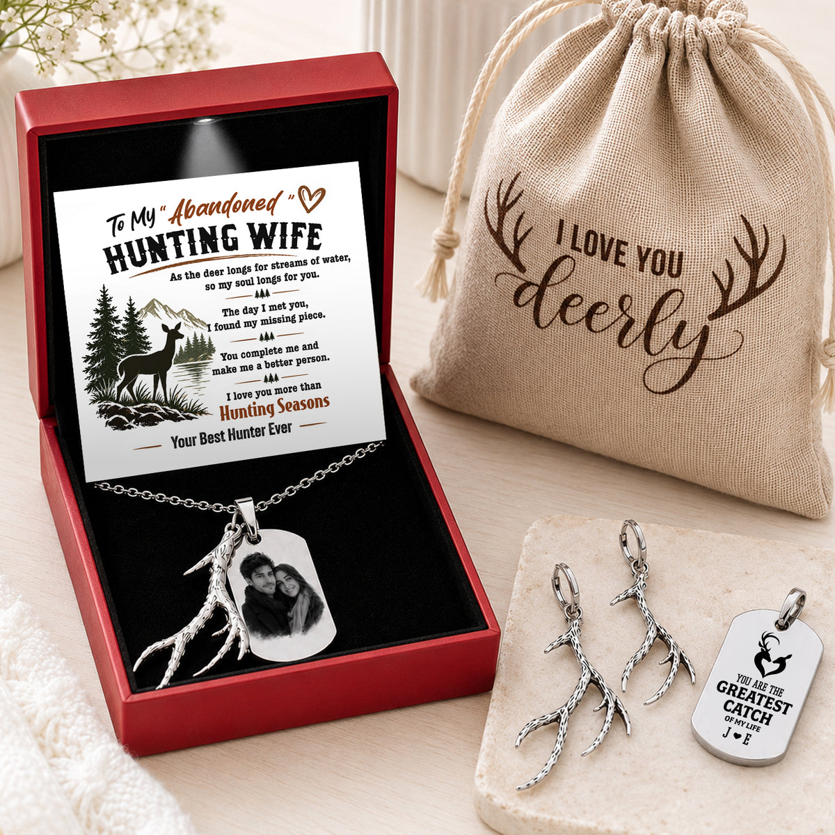 Personalized Antler Photo Necklace For Wife - Meaningful Hunting Gift - Gngm15004