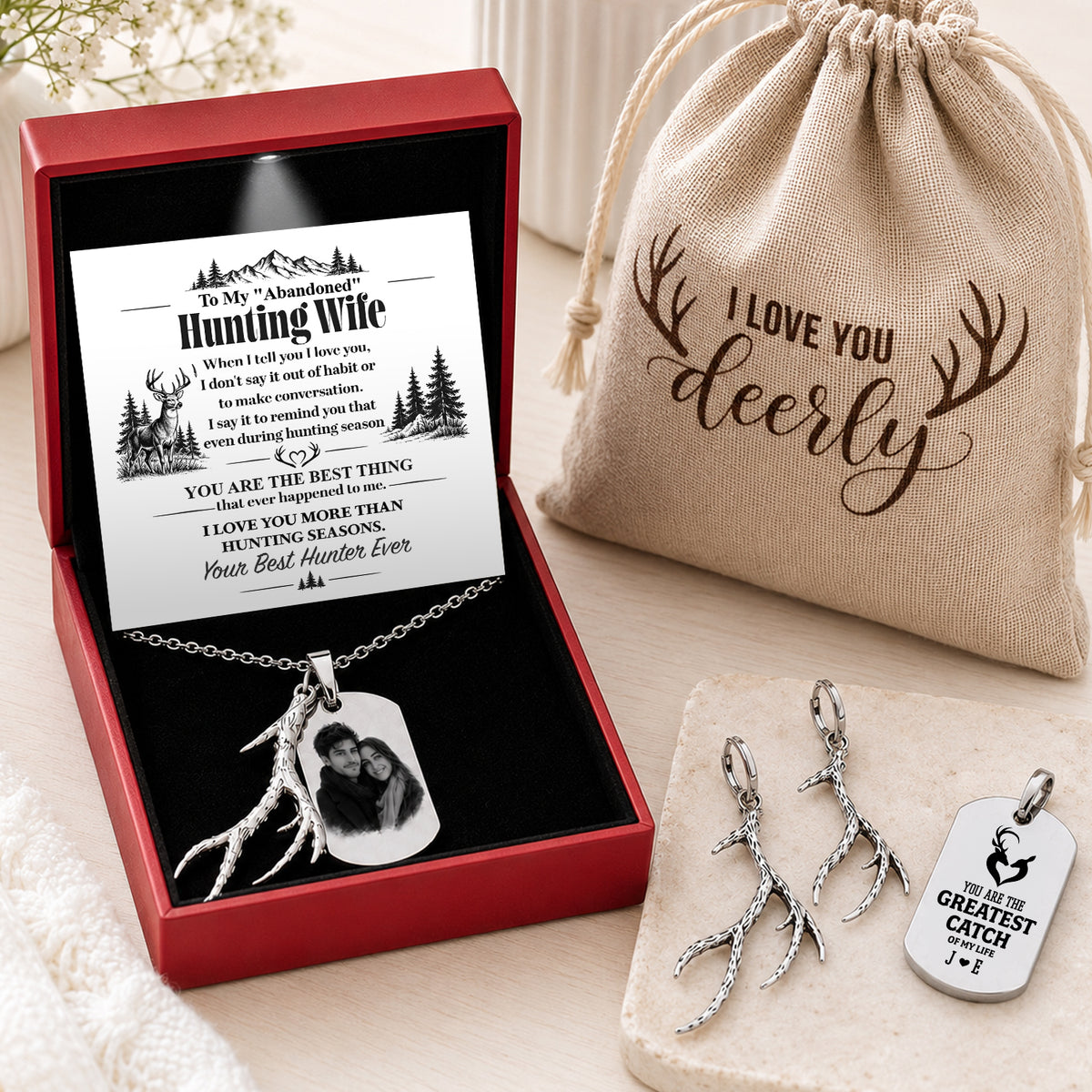 Personalized Antler Photo Necklace For Wife - Meaningful Hunting Gift - Gngm15006