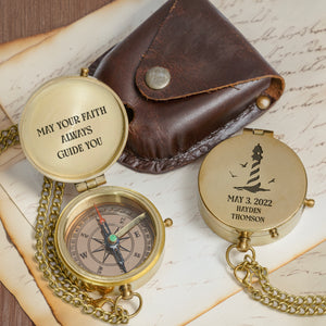 One Step with Faith, Forever Guided - May Your Faith Always Guide You - Baptism & Communion Compass + Free Personalized Communion Bag - Gpb16083