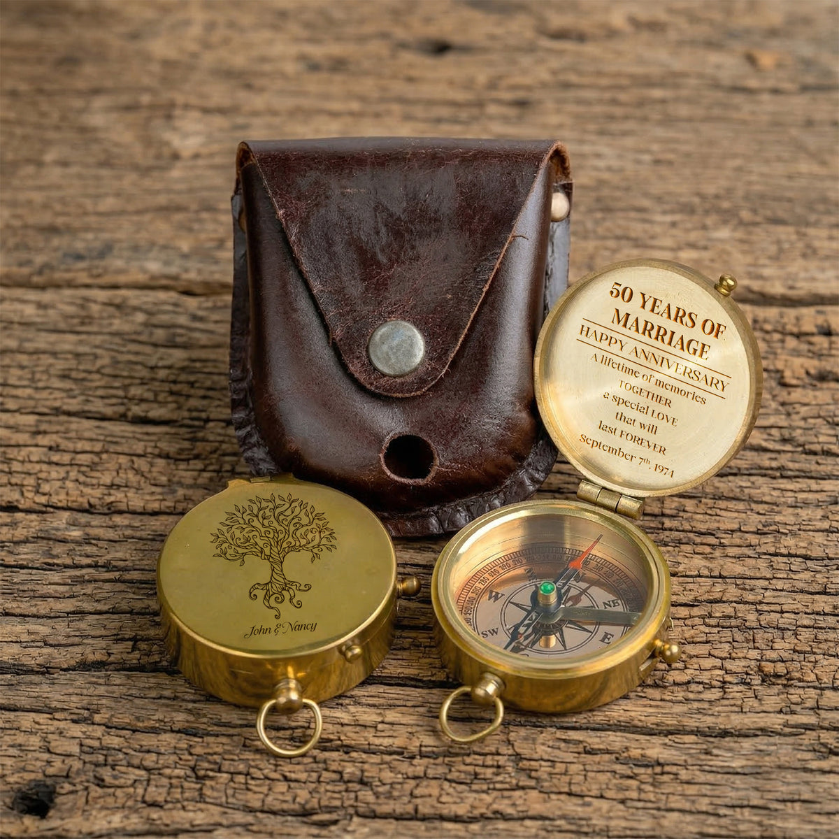 Personalized Engraved Bronze Compass - Handmade 50 years Anniversary Gift for Grandpa & Grandma | Custom Name, Date - Gpb20007