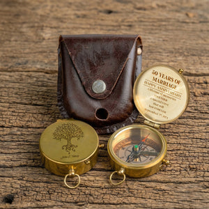 Personalized Engraved Bronze Compass - Handmade 50 years Anniversary Gift for Grandpa & Grandma | Custom Name, Date - Gpb20007