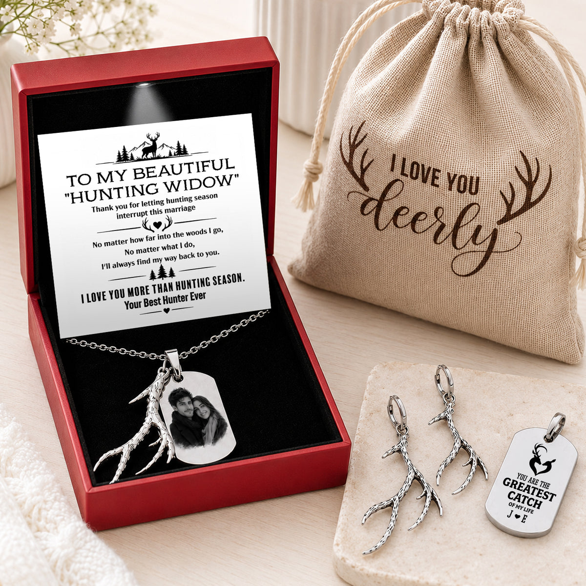 Personalized Antler Photo Necklace For Her - Meaningful Hunting Gift - Gngm13008