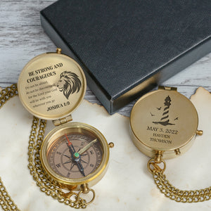 One Step with Faith, Forever Guided - Be Strong And Courageous - Baptism & Communion Compass + Free Personalized Communion Bag - Gpb16080