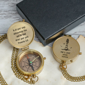 One Step with Faith, Forever Guided - In All Your Ways Acknowledge Him - Baptism & Communion Compass + Free Personalized Communion Bag - Gpb16081