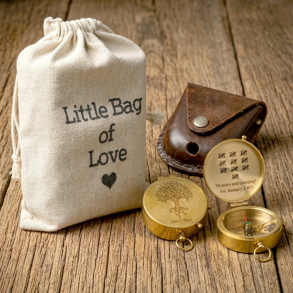 Personalized Engraved Bronze Compass - Handmade 50 years Anniversary Gift for Grandpa & Grandma | Custom Name, Date - Gpb20011