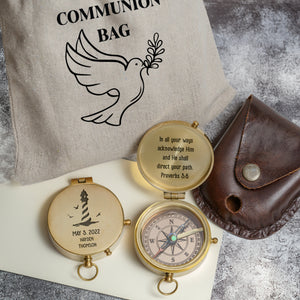 One Step with Faith, Forever Guided - In All Your Ways Acknowledge Him - Baptism & Communion Compass + Free Personalized Communion Bag - Gpb16081