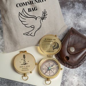 One Step with Faith, Forever Guided - Be Strong And Courageous - Baptism & Communion Compass + Free Personalized Communion Bag - Gpb16080