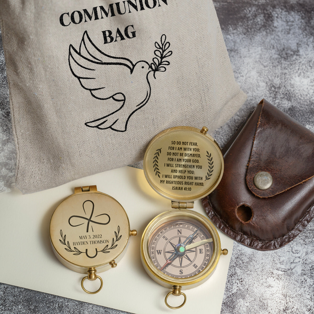 One Step with Faith, Forever Guided - I Will Strengthen You And Help You - Baptism & Communion Compass - Gpb16090