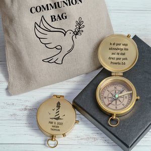 One Step with Faith, Forever Guided - In All Your Ways Acknowledge Him - Baptism & Communion Compass + Free Personalized Communion Bag - Gpb16081