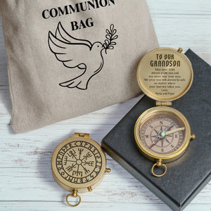 One Step with Faith, Forever Guided - May Your Faith Always Guide You - Baptism & Communion Compass + Free Personalized Communion Bag - Gpb22021
