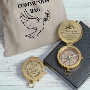 One Step with Faith, Forever Guided - I Will Advise You And Watch Over You - Baptism & Communion Compass + Free Personalized Communion Bag - Gpb16088