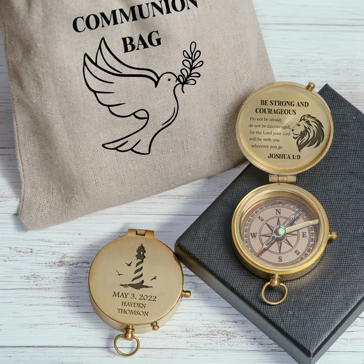 One Step with Faith, Forever Guided - Be Strong And Courageous - Baptism & Communion Compass - Gpb16080