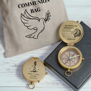 One Step with Faith, Forever Guided - Be Strong And Courageous - Baptism & Communion Compass + Free Personalized Communion Bag - Gpb16080