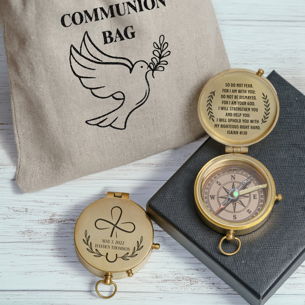 One Step with Faith, Forever Guided - I Will Strengthen You And Help You - Baptism & Communion Compass - Gpb16090