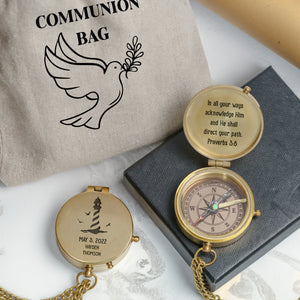 One Step with Faith, Forever Guided - In All Your Ways Acknowledge Him - Baptism & Communion Compass + Free Personalized Communion Bag - Gpb16081