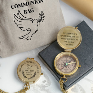 One Step with Faith, Forever Guided - May This Day Be A New Beginning For You - Baptism & Communion Compass + Free Personalized Communion Bag - Gpb16086
