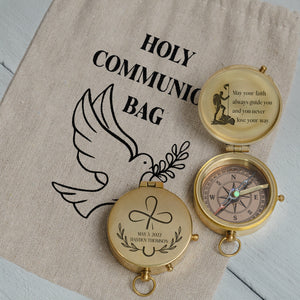 One Step with Faith, Forever Guided - May Your Faith Always Guide You - Baptism & Communion Compass + Free Personalized Communion Bag - Gpb16084