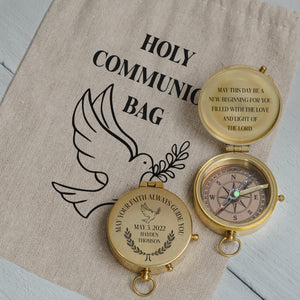 One Step with Faith, Forever Guided - May This Day Be A New Beginning For You - Baptism & Communion Compass + Free Personalized Communion Bag - Gpb16086